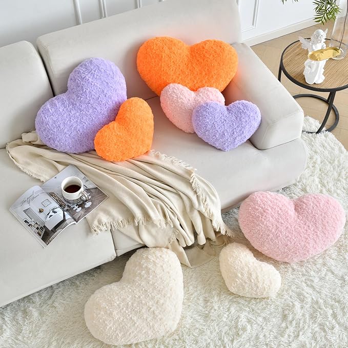 Heart Pillow, Soft Heart Shaped Pillow with Room Decorative Throw Pillows for Bed Couch Chair Sofa, Heart Shaped Cute Throw Pillow Cushion for Bedroom Living Room (Beige, Large 19.6" x 15.7")