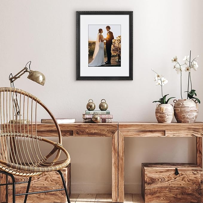 Americanflat 16x20 Picture Frame with Polished Plexiglass - Use as 11x14 Frame with Mat or Display 16x20 Photo Without Mat - Ornate Picture Frames for Wall Display - Black