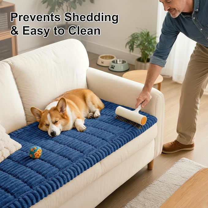 Smiry Couch Cover for Dogs Washable, Non Slip Fuzzy Pet Couch Covers for 3 Cushion Sofa Pet Friendly, Thick Soft Sofa Slipcovers Cushion Protector (Navy Blue, 27.6" x 82.7")