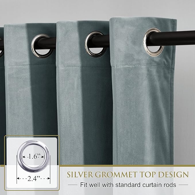 StangH Velvet Curtains Stone Blue Blackout Window Curtain Panels Grommet Thermal Insulated Privacy Drapery for Boys' Bedroom/Store/Fitting Room/Living Room, W52 x L84, 2 Panels