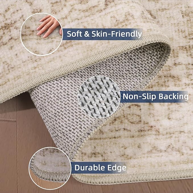 Kitchen Runners Rug 2.5x8 with Non-Slip Backing,Vintage Washable Runner Rugs for Hallways, Ultra-Thin Hallway Rug Runners, Soft Floor Carpet for Bedroom, Entryway,Bathroom,Laundry Room