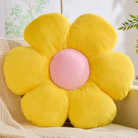 CANGHI Yellow Flower Pillow 15.7 inch Flower Shaped Throw Pillows Daisy Plush Pillow Floor Pillows Seat Cushion Cute Aesthetic Decorative Throw Pillows for Bed Home Sofa Chair Couch Decor
