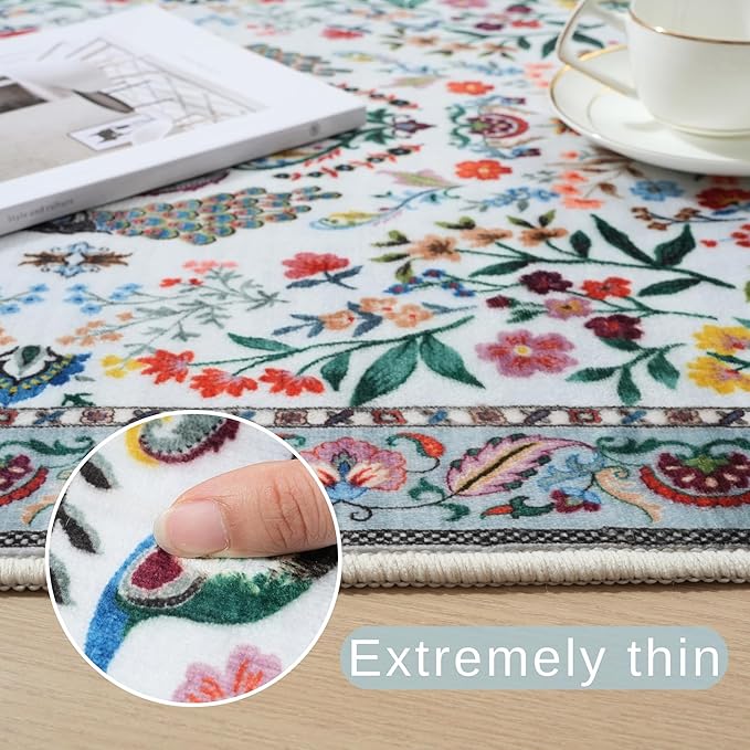 Rugcomf 8x10 Area Rugs for Living Room Washable Rug Floral Non-Slip Large Rug for Living Room, Bedroom, Farmhouse, Dining Room, Kids Playroom(Colorful)