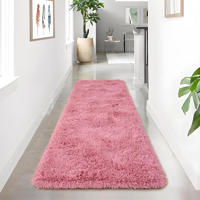 Noahas Blush Runner Rug for Hallway,2'x6' Long Area Rugs for Bedroom Living Room,Non Slip Thick Shag Carpet for Entryway Nursery Bedside Kids Girls Room Home Decor