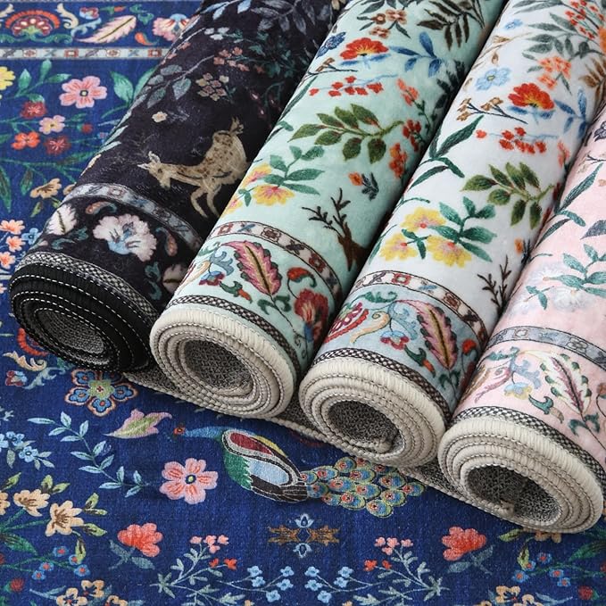 Rugcomf 8x10 Area Rugs for Living Room Washable Rug Floral Non-Slip Large Rug for Living Room, Bedroom, Farmhouse, Dining Room, Kids Playroom(Colorful)