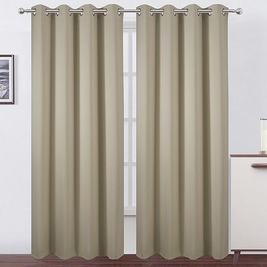 LEMOMO Beige Thermal Blackout Curtains/52 x 95 Inch/Set of 2 Panels Room Darkening Curtains for Bedroom