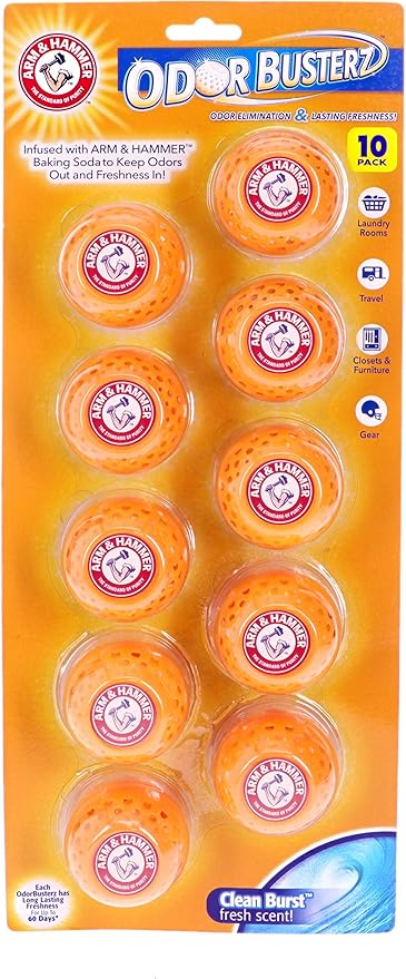 Arm & Hammer OdorBusterz?? Odor Eliminator Balls, Clean Burst, 10 Count ?€? Baking Soda Odor Control for Closets, Drawers, Hampers & Small Spaces