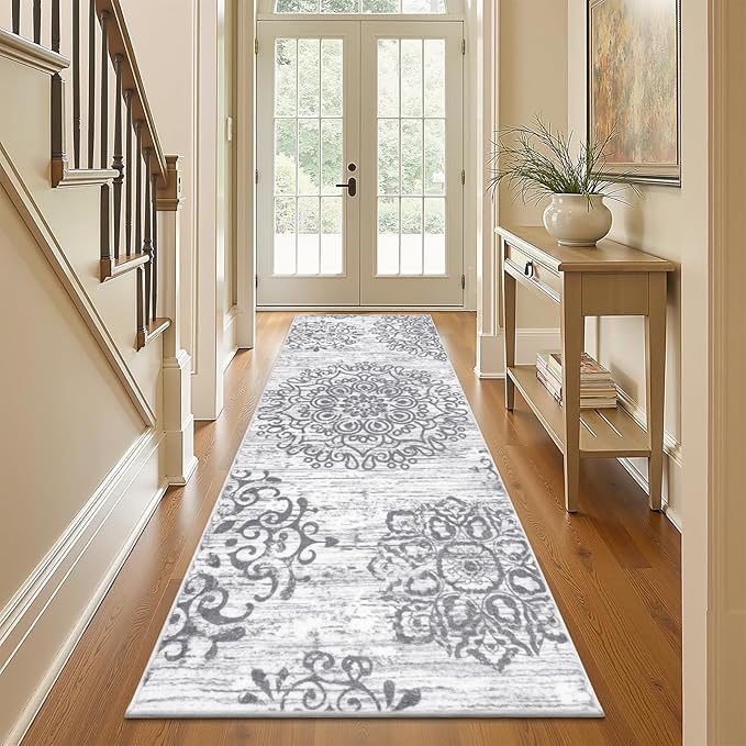HEBE Hallway Runner Rug 3'x8' Washable Vintage Distressed Area Rugs Non Slip Laundry Rug Runner Boho Floor Carpet Runners for Hallways Entryway Laundry Room Kitchen Bathroom