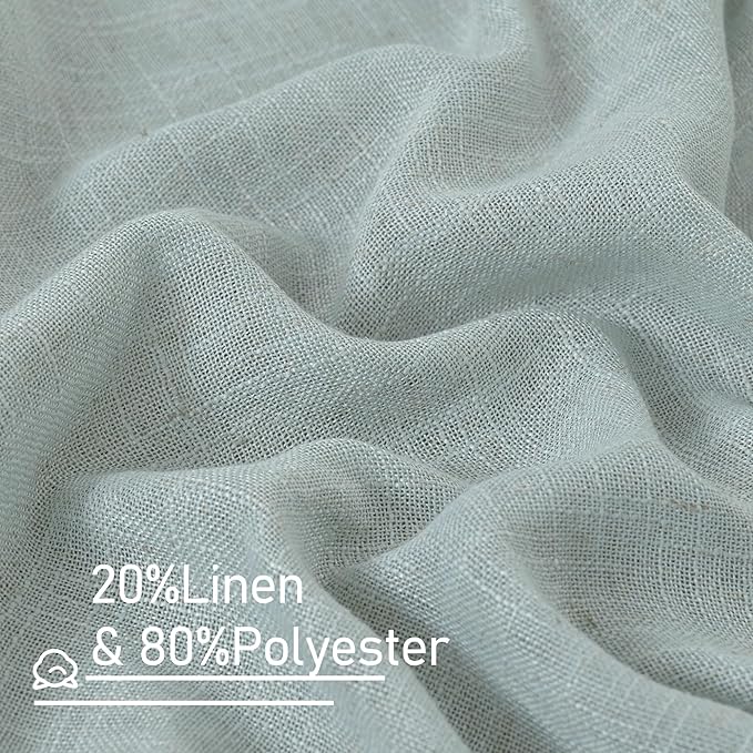 LAMIT Living Room Linen Curtains - 90 Inch, Back Tab & Rod Pocket, Light Filtering, Burlap Textured Sheer Curtains for Farmhouse, 2 Panels, 52 x 90 Inch, Greyish Blue
