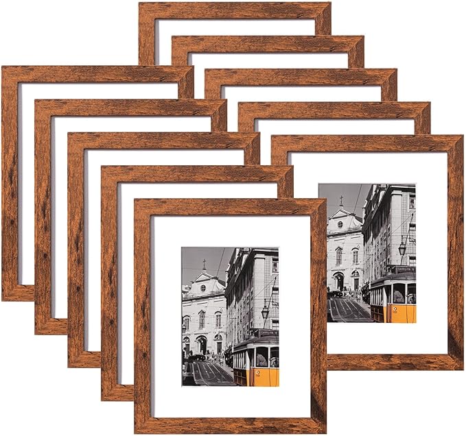 eletecpro 8x10 Picture Frames Set of 10, Picture Frame Collage Wall Decor Display 5x7 Photo with Mat or 8x10 without Mat, Home Decor Gallery Frame for Table Top or Wall Mounting, Brown