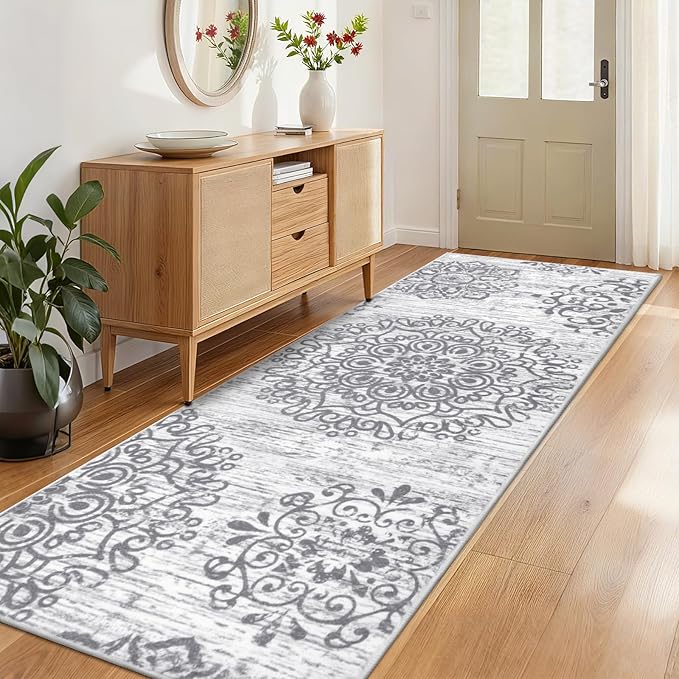 HEBE Hallway Runner Rug 3'x8' Washable Vintage Distressed Area Rugs Non Slip Laundry Rug Runner Boho Floor Carpet Runners for Hallways Entryway Laundry Room Kitchen Bathroom