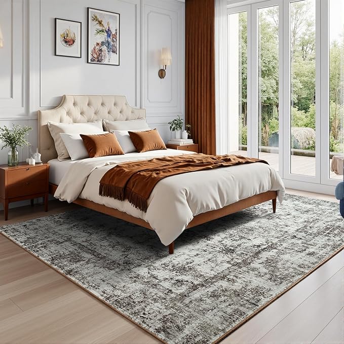 HOMORE Machine Washable Rug 6x9 Brown Rug for Living Room, Modern Neutral Rugs for Bedroom Non Slip Carpet for Kids Nursery Room,Area Rugs for Dining Room Kitchen Dorm