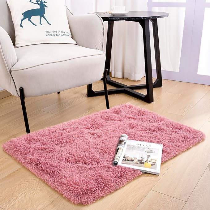 Noahas Fluffy Blush Rugs for Bedroom Girls,Door Mat Indoor Entrance,2x3 Shaggy Small Non-Slip Entryway Entry Area Rugs,Soft Plush Bedside Throw Kids Carpet Home Decor