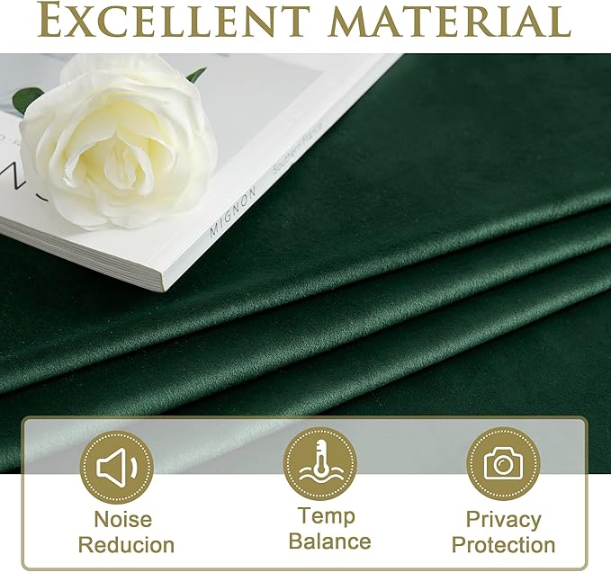 StangH Soft Dark Green Velvet Curtains Holiday Decorative Panels 90 inches Long, Grommet Light Blocking Door Curtains Heat & Cold Resistant for Office Soundproof for Study, W42 x L90, 2 Panels