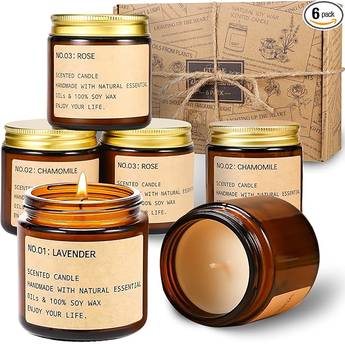 Candles for Home Scented, 150 Hours of Burning Time Aromatherapy Candle, 6 Pack Natural Soy Candle Set, Scented Candles Very Suitable for Giving Gift, Birthday Gifts for Women, Teacher Gifts﻿