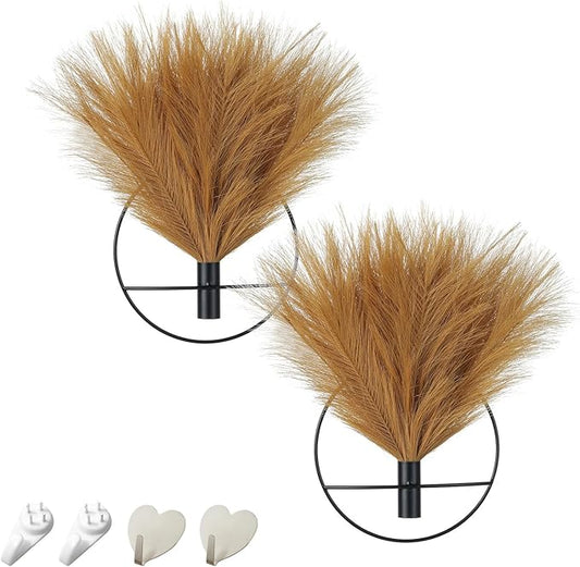 Pretty Jolly Wall Decor, Wall Metal vase Decoration Holder, Wall-Mounted Artificial Flowers Wall Decor Fake Wheat 2 Pack,Wall Art Artificial Greenery, Farmhouse, Boho