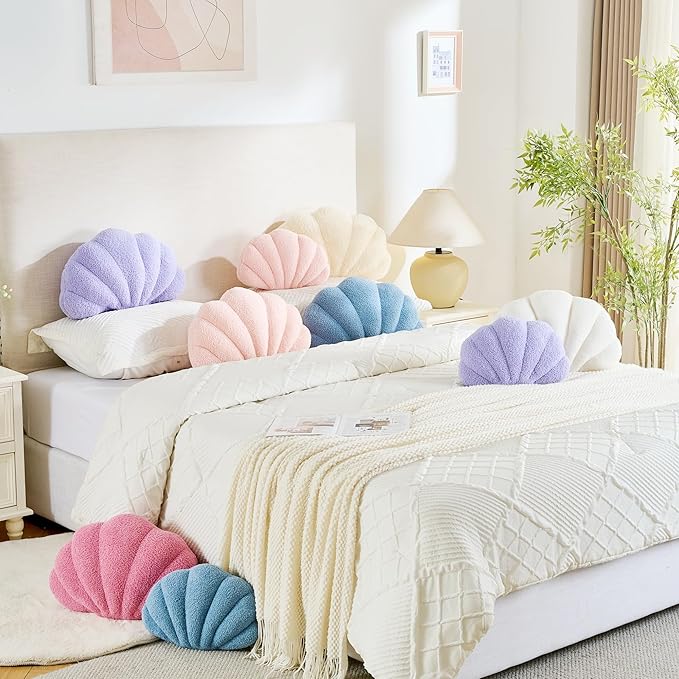 CANGHI Shell Pillow Seashell Decorative Pillow Blue Beachy Coastal Shell Shaped Throw Pillows 18x13 Inch Soft Ocean Beach Sea Shell Plush Pillows Cushion for Bed Couch Living Sofa Room Decor