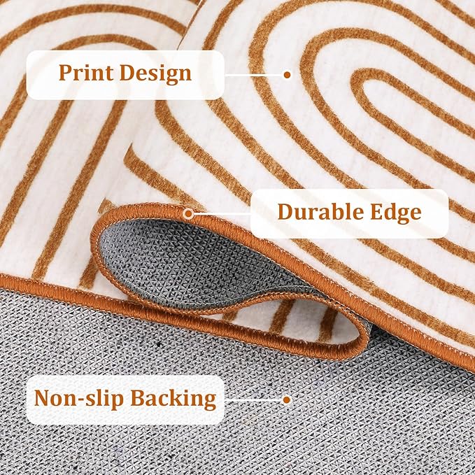 ROYHOME Modern Rug 2x6 Runners for Hallways, Abstract Kitchen Runner Rugs Non Slip Bath Runners, Rainbow Washable Runner Rug for Bedroom, Soft Long Rugs for Entryway Bathroom Laundry Dorm, Orange