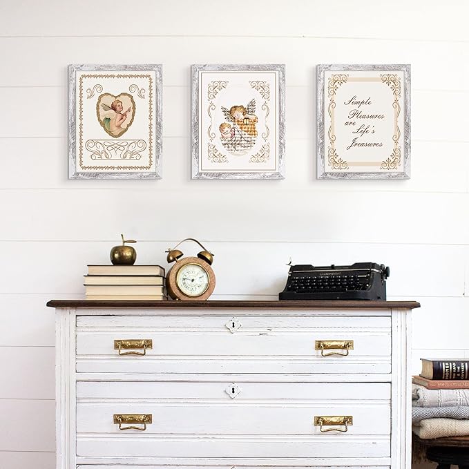 upsimples 8.5 By 11 Picture Frame, Display Pictures 6x8 with Mat or 8.5 x 11 Without, Wall Hanging Photo Frames, Rustic White, 1 Pack