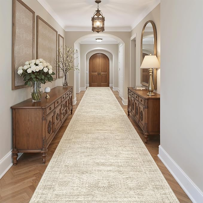 Soalmost 3x20 Hallway Runner Rug - Extra Long Carpet Runners for Hallways 20ft Non Slip Stain Resistant Rugs Runner for Living Room Bedroom 20 Feet Floor Carpet for Kitchen, Beige