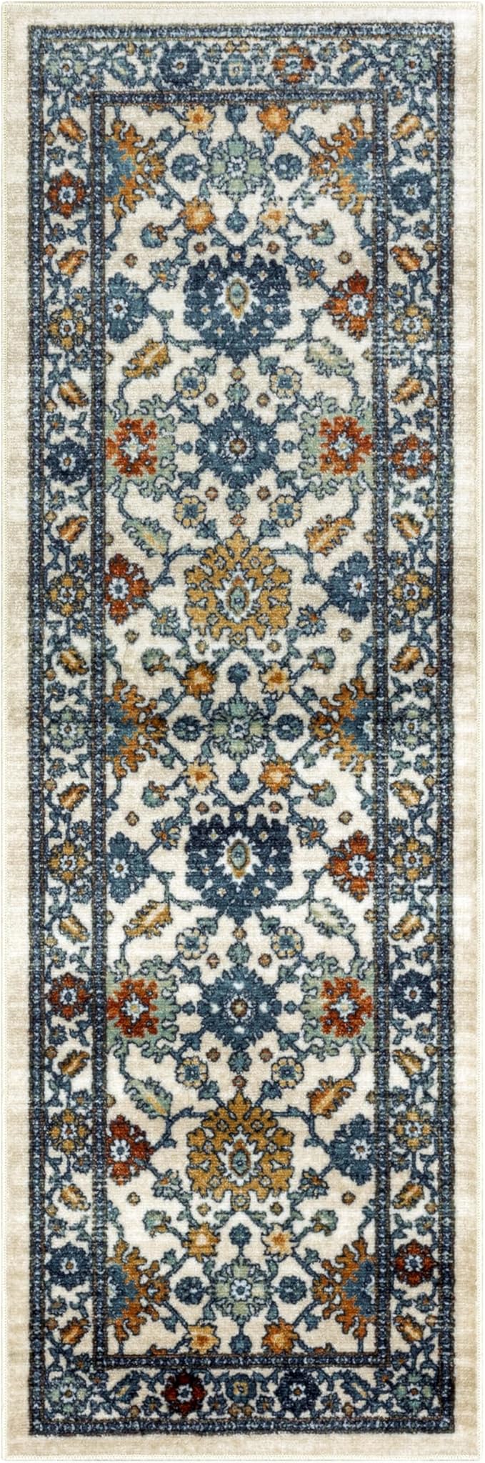 Maples Rugs Benton Oriental Runner Rug – Made in USA – Washable, Non-Slip, Low Profile Indoor Rug for Hallway, Kitchen, and Laundry Room, 2' x 6', Beige