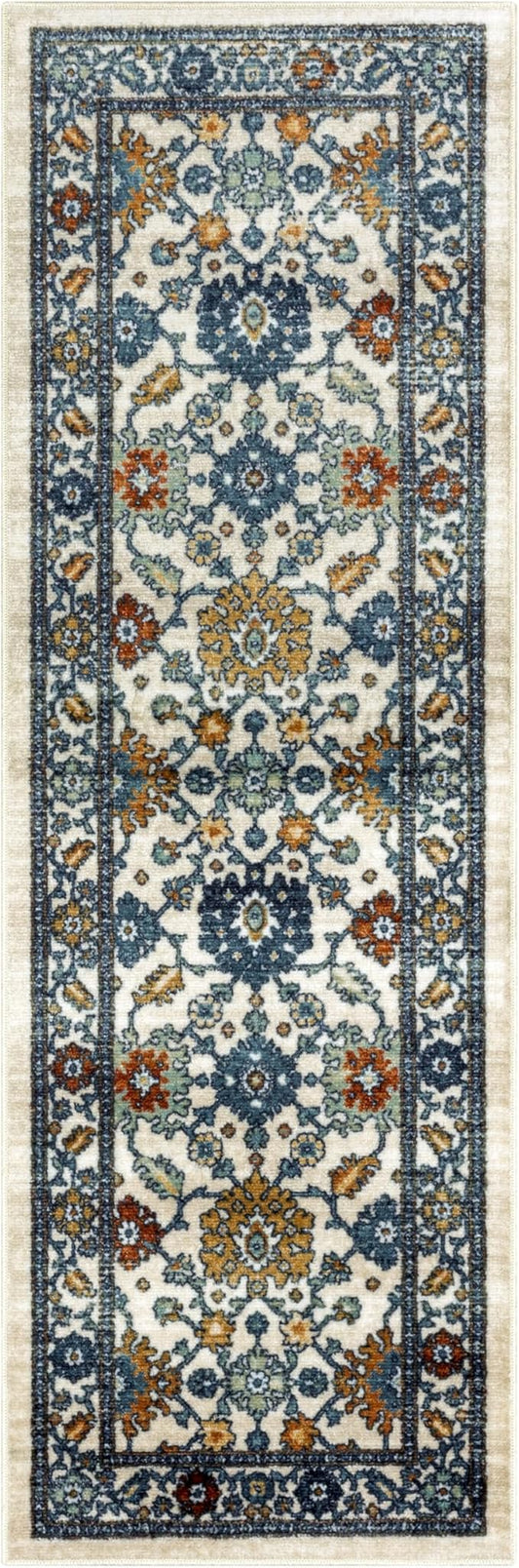 Maples Rugs Benton Oriental Runner Rug – Made in USA – Washable, Non-Slip, Low Profile Indoor Rug for Hallway, Kitchen, and Laundry Room, 2' x 6', Beige