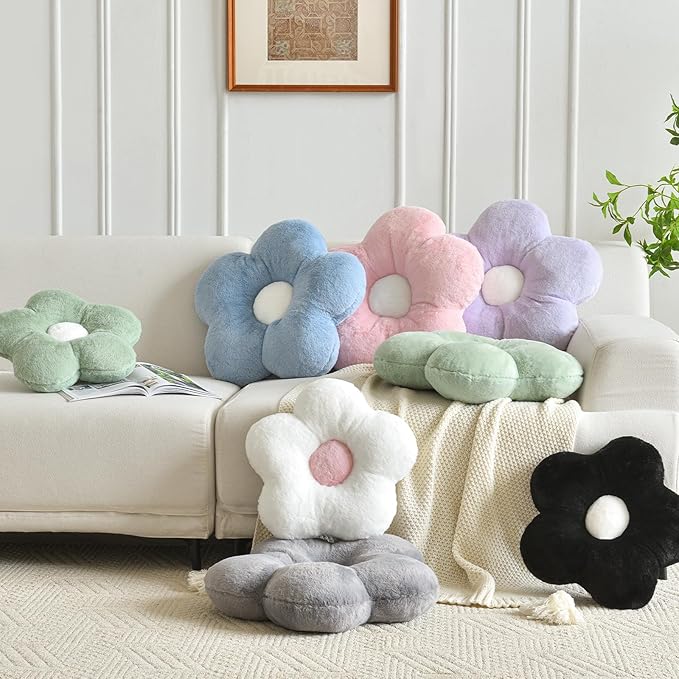 Flower Pillows, Soft Flower Shaped Pillow with Home Decorative for Couch Chair Bed,Flower Floor Throw Pillows for Adults Bedroom Living Room (Grey, 19.6 Inches)