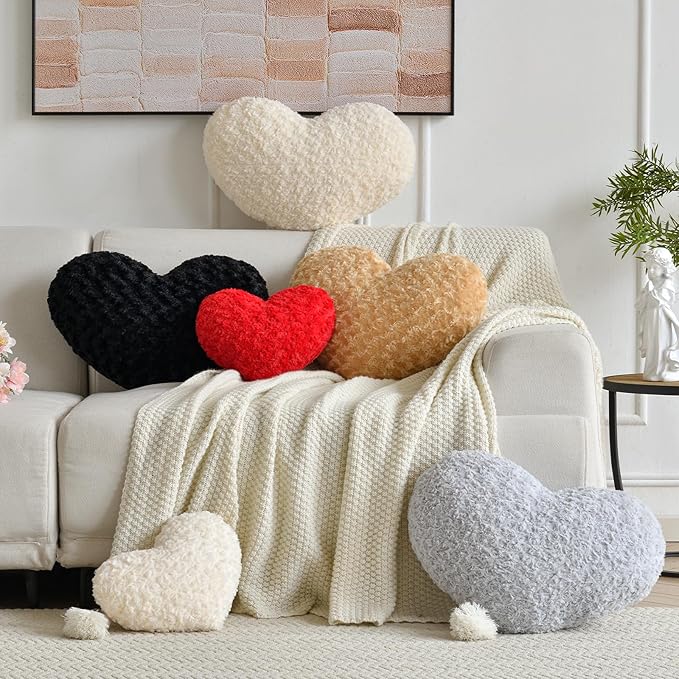Heart Pillow, Soft Heart Shaped Pillow with Room Decorative Throw Pillows for Bed Couch Chair Sofa, Heart Shaped Cute Throw Pillow Cushion for Bedroom Living Room (Grey, Mini 12.9" x 9.8")