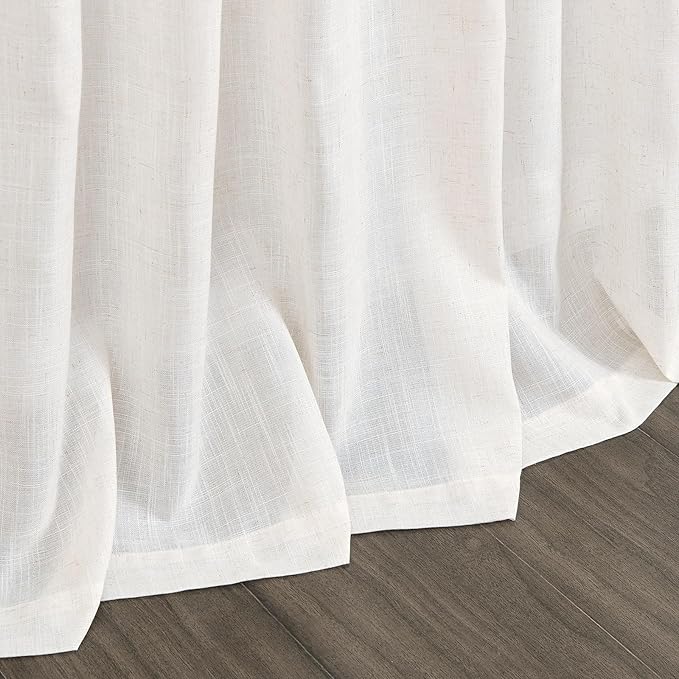 Ivory White Linen Curtains for Living Room 98 Inches Long Light Filtering Semi Sheer Curtain Back Tab Rustic Luxury Neutral Modern Farmhouse Decor Drapes for Bedroom Dinner Room 52x98, 2 Panels