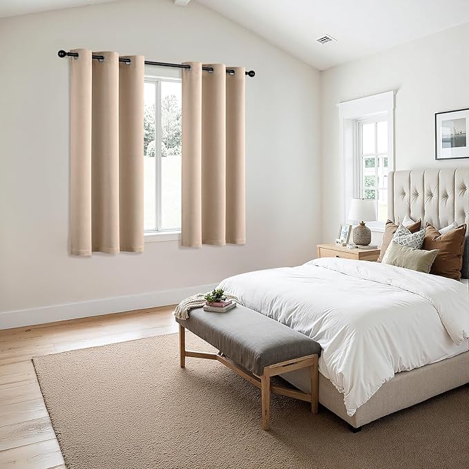 MIULEE Beige Blackout Curtains for Bedroom Living Room 63 Inches Long 2 Panels, Thermal Insulated Room Darkening Drapes Grommet Noise Reducing Light Blocking Window Treatments 40x63 Inch