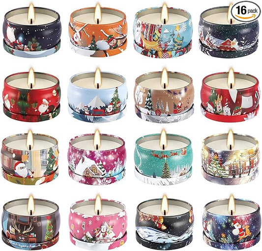 16Pack Christmas Scented Candles,Candvent Calendar 2025, Gift Set 2.5oz Strong Fragrance Aromatherapy Candles,Portable Travel Tin Jar Candles Gifts for Home Scented Decoration Valentine'sDay