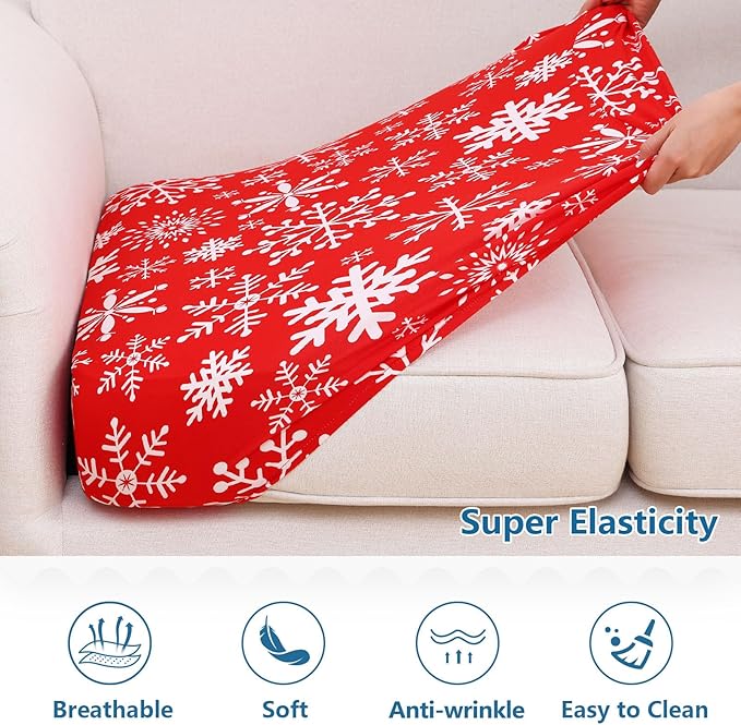 hyha Printed Couch Cushion Covers, Floral Sofa Covers Washable for 3 Cushion Couch, Stretch Pattern Outdoor Cushion Covers for Patio Furniture with Elastic Bottom(3 Packs, Christmas Snowflakes)