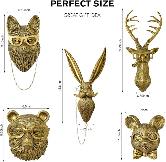 montresor Animal Head Wall Art Sculptures Gold Rat Vintage 3D Wall Decor Art for Whimsigoth Home Wall Decor Lightweight Material Accent Wall Hanging Room Decor for Men Maximalist Decor (Rat)