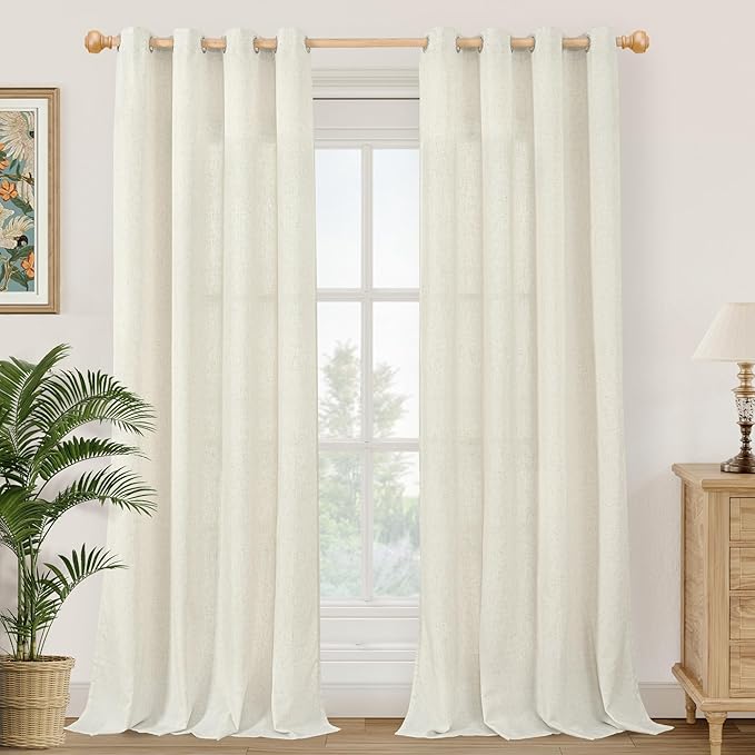 YoungsTex Natural Linen Curtains 84 Inch Length 2 Panels Set - Light Filtering Drapes with Grommet Window Treatments for Bedroom Living Room Privacy Protection, 52 X 84 Inch