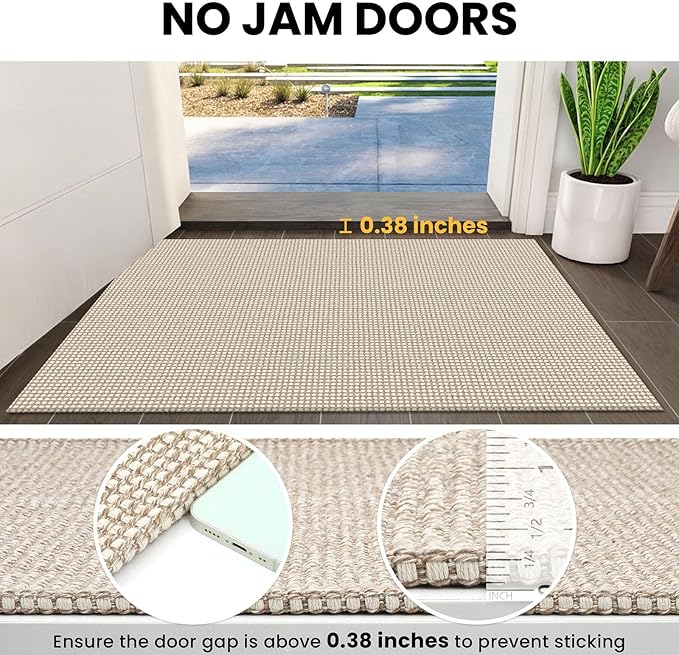 IOHOUZE Washable Exrea Long Hallway Runner Rug 3x14 Non Slip Rubber Backed Kitchen Runner Entryway Runner Indoor, Woven Rugs Floor Carpet for Kitchen Hall Entryway, Beige/Khaki