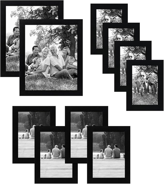 Americanflat Set of 10 Picture Frames with Shatter-Resistant Glass - Gallery Wall Frame Set with Two 8x10, Four 5x7 and Four 4x6 Frames - Signature Collection - Black