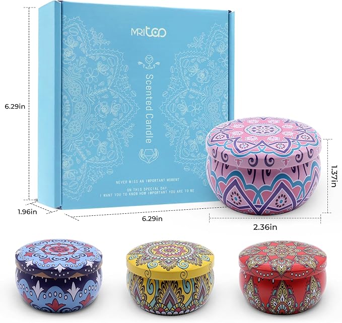 Scented Candles Gift Set for Women Soy Candles 4 Pack Natural Aromatherapy with Dried Flowers in Reusable Tins Relaxation Gift for Birthday Mother's Day Valentine's Day Christmas New Home