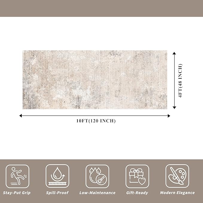 4x10 ft Extra Wide Hallway Rug – Non-Slip Washable Large Carpet Runner for Kitchen, Indoor Entryway, Modern Abstract Low-Pile Thin Floor Mat for Bedroom, Living Room, Dining Room (Beige Grey,4x10)
