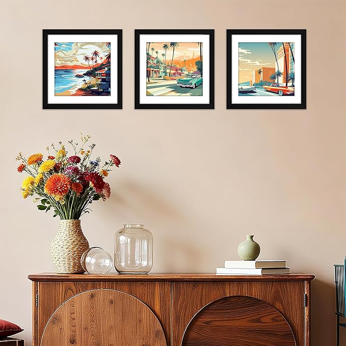 FIXSMITH 11x11 Picture Frame Set of 2, Photo Frame with HD Plexiglass, Display Pictures 8x8 with Mat or 11x11 Without Mat, Black Picture Frames Collage Wall Decor, Gallary Wall Frame