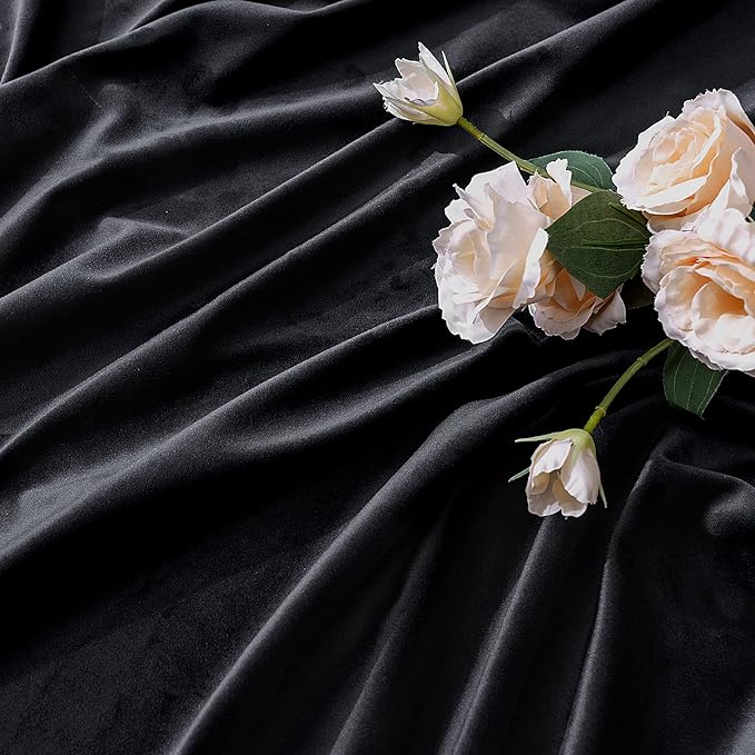 MIULEE Black Velvet Curtains 63 inch Length 2 Panels - Luxury Blackout Curtains for Bedroom Living Room Thermal Insulated Super Soft Window Drapes Back Tab Halloween Decor, W52 x L63 inches