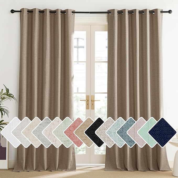 NICETOWN Burlap Vintage Open Linen Weave Flax Thermal Curtains, 100% Blackout Curtains 84" Long for Dining Room, Soundproof Window Treatment Drapes for Dining Room, 62" Wide Per Panel, Set of 2