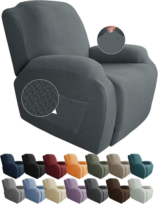 JIVINER Oversized Recliner Chair Covers 4 Piece Stretch Lazy Boy Recliner Sofa Slipcover Jacquard Large Recliner Covers with Elastic Bottom Soft Furniture Protector (XL Recliner,Light Gray)