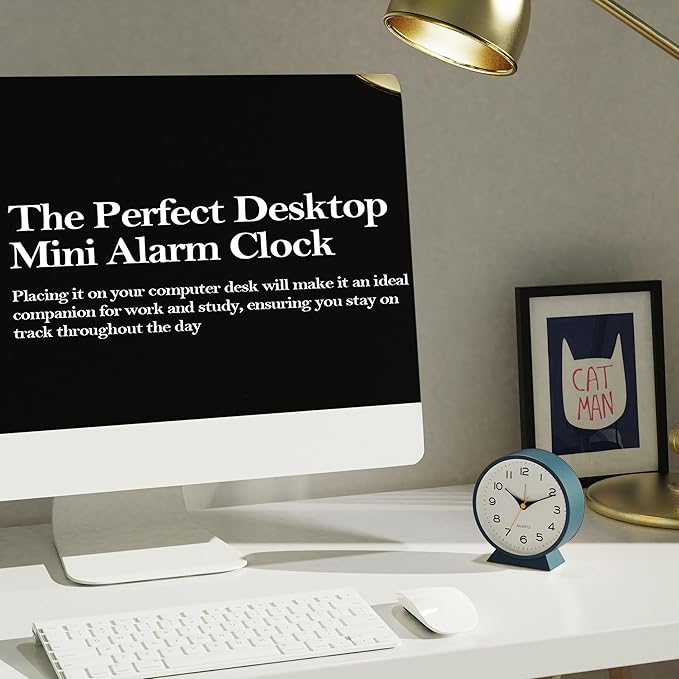 AYRELY?? 4.5" Analog Alarm Clock,Small Retro Desk Clock Battery Operated,Slient Metal Table Clock with Light for Living Room Decor,Bedroom,Bedside,Shelf (Blue)