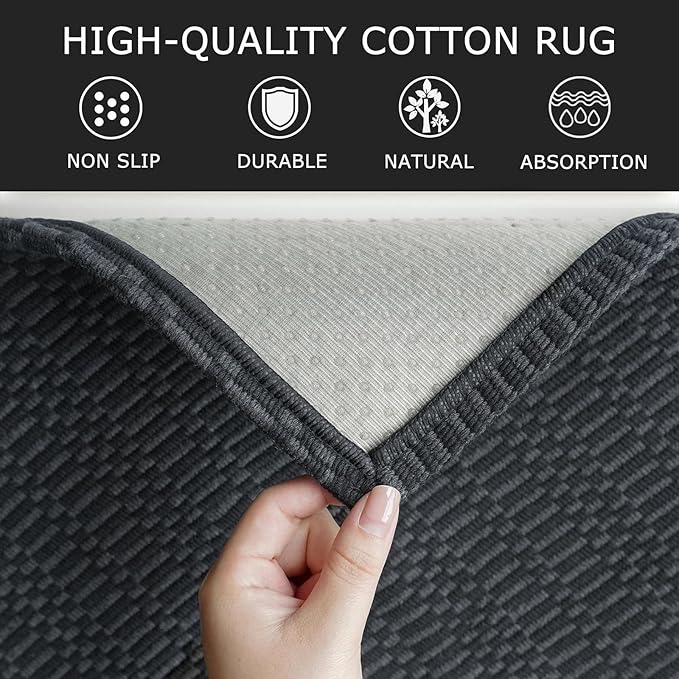 KOZYFLY Washable Runner Rug 3x8 ft Hallway Kitchen Runner Rugs with Rubber Backing Bobo Entryway Runner Indoor, Carpet Runners for Hall Entryway Bedroom, Black/Grey