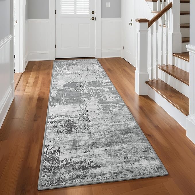 HOMORE 2x8 Runner Rug for Kitchen Hallways Runners Rugs,Grey Long Rug Non Slip Washable Rugs for Entrway Soft Abstract Carpet for Entrance Bedroom Living Room Bathroom