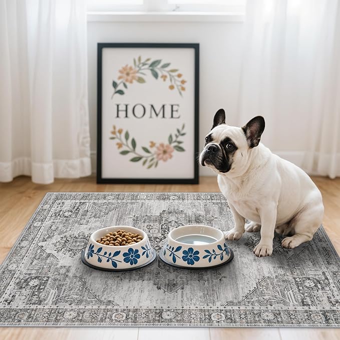 RUUGME Washable 2x3 Area Rugs - Large Boho Rugs for Living Room Stain Resistant Carpet Vintage Tribal Rugs for Bedroom Kitchen Bathroom with Non Slip Backing Home Decor Floor Decoration Mat 2x3 Grey