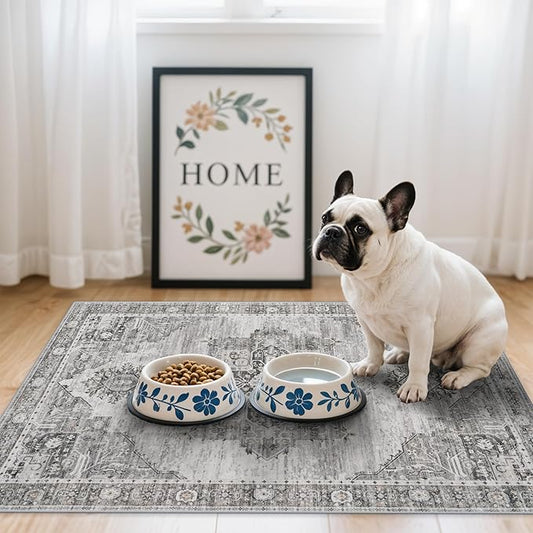 RUUGME Washable 2x3 Area Rugs - Large Boho Rugs for Living Room Stain Resistant Carpet Vintage Tribal Rugs for Bedroom Kitchen Bathroom with Non Slip Backing Home Decor Floor Decoration Mat 2x3 Grey