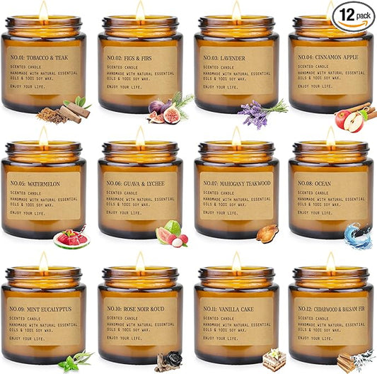 12 Pack Aromatherapy Candles for Home Scented, Aromatherapy Jar Candle Gifts for Women, Natural Soy Wax Amber Candle Set, Scented Candles Set for Birthday Day Present