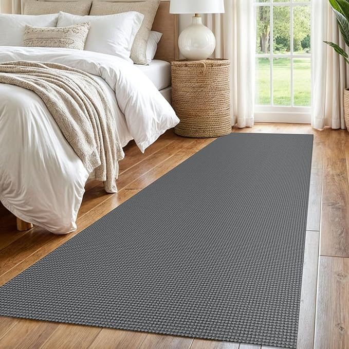 IOHOUZE Washable Runner Rug 2.6x8 Non Slip Rubber Backed Wide Hallway Runner Entryway Runner Indoor, Kitchen Rugs Woven Cotton Floor Carpet for Hall Entrance Bedroom, Dark Grey