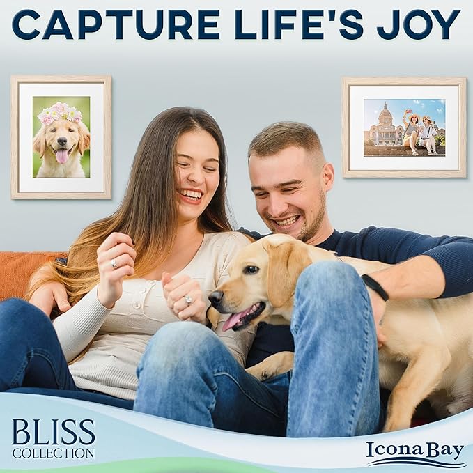 Icona Bay - 12x16 Light Oak Picture Frame Fits 11x15 Photos with Mat to 9x12 Image - Modern Style Engineered Wood Poster Frame - Wall Mount Only - Bliss Collection